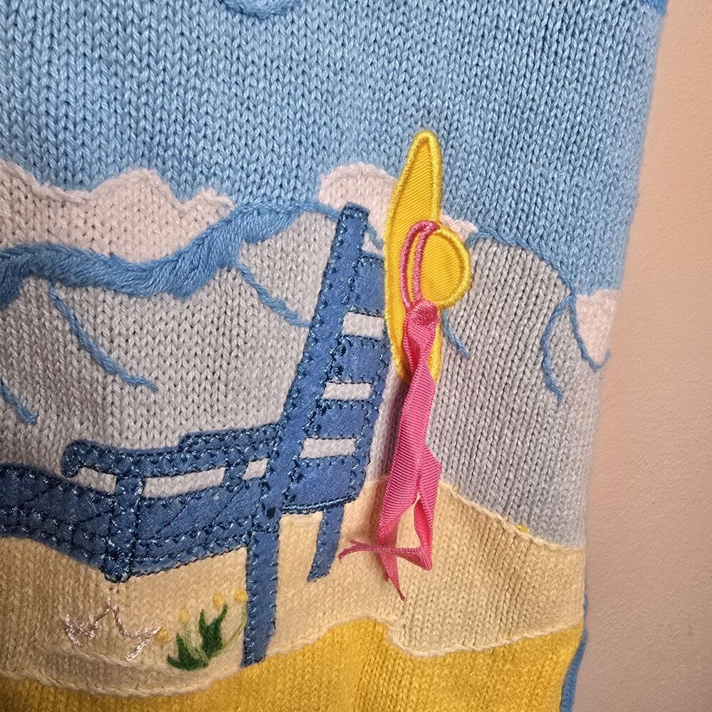 The Quacker Factory Beach Scene Knit Short Sleeve Tunic Top Beaded Size XL - Picture 4 of 12